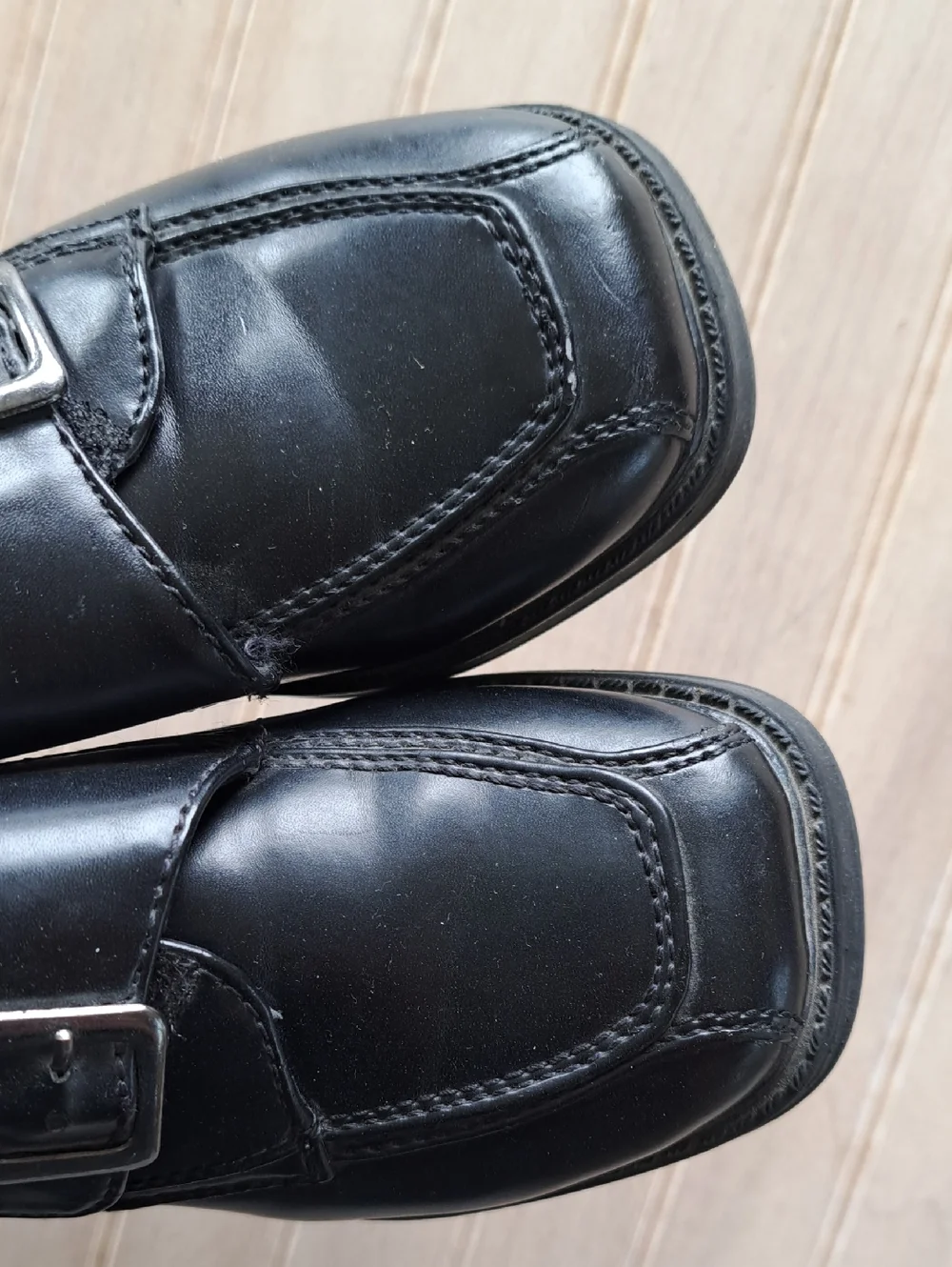 Scott David Formal Boy Blk Square Toe Dress Shoes Velcro Strap Silver Buckle